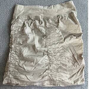 Wearables XCVI Trace Skirt Medium Ruched Mini Pull On Cotton Beige Lagenlook